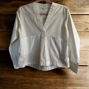Derek Lam 10 Crosby 2 White Vneck Front Pocket Cotton Pullover‎ Shirt